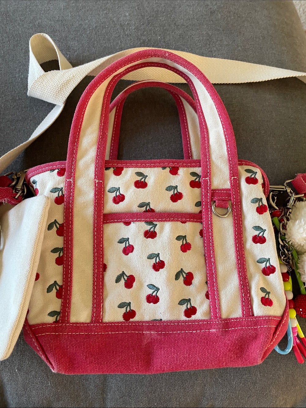 Viral Madden girl Canvas Cherry Print Tote Bag with Pink Trim